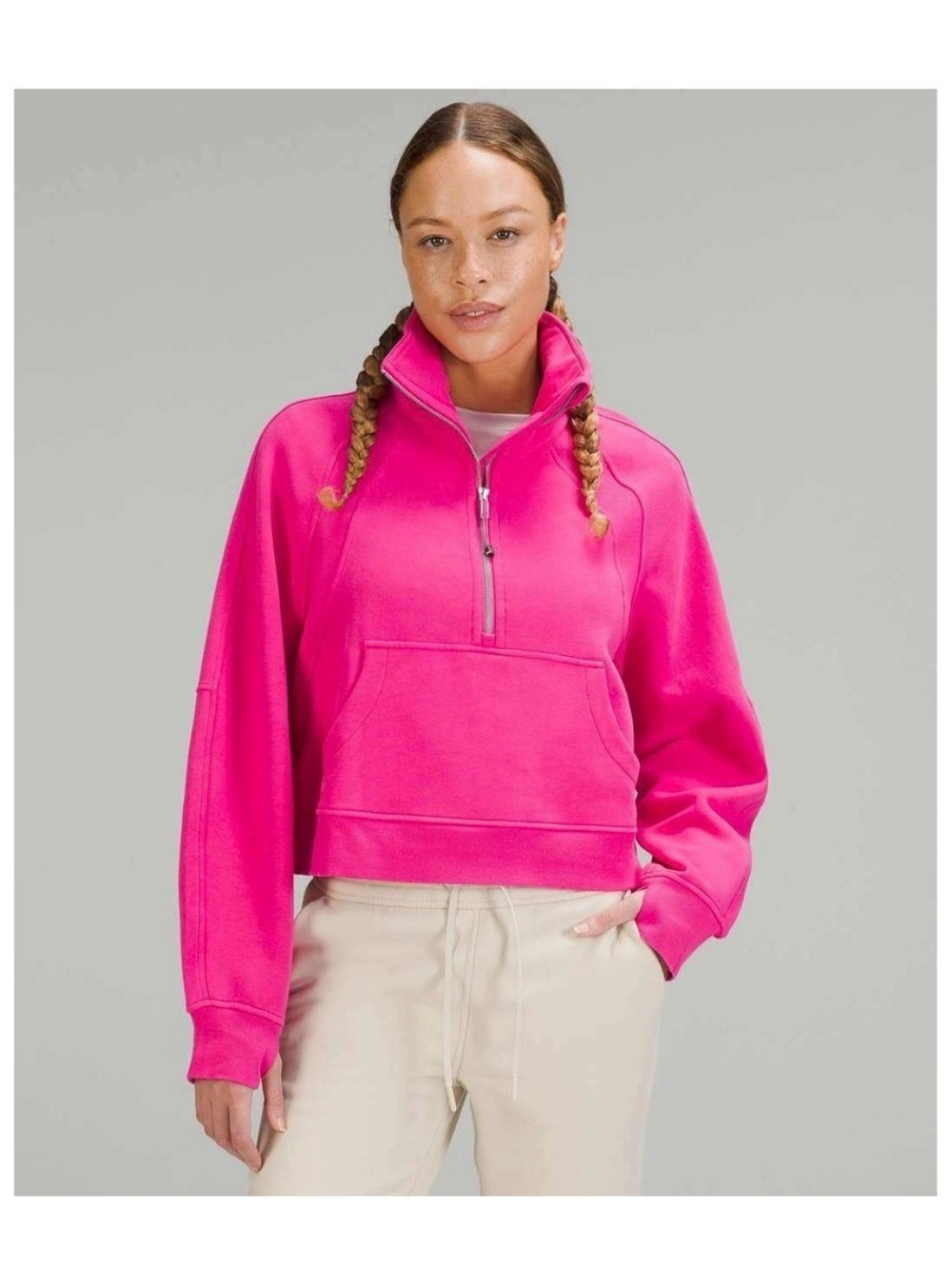 Lululemon Scuba Oversized Funnel Neck Half Zip •M/L • Sonic Pink + Water Bottle - Picture 2 of 10